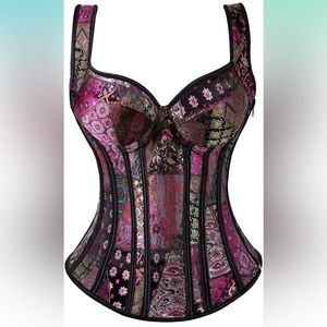 Women's Gothic Shoulder Straps Tank Overbust Corset Halter Bustiers Top Lingerie